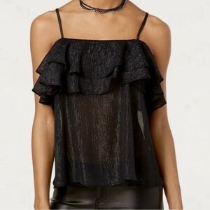 The Edit By Seventeen Black Semi Sheer Flounce Tank Top
